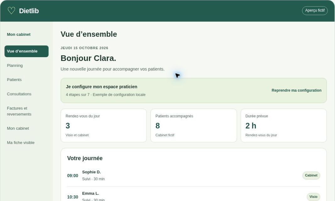 Interface du logiciel Dietlib Pro