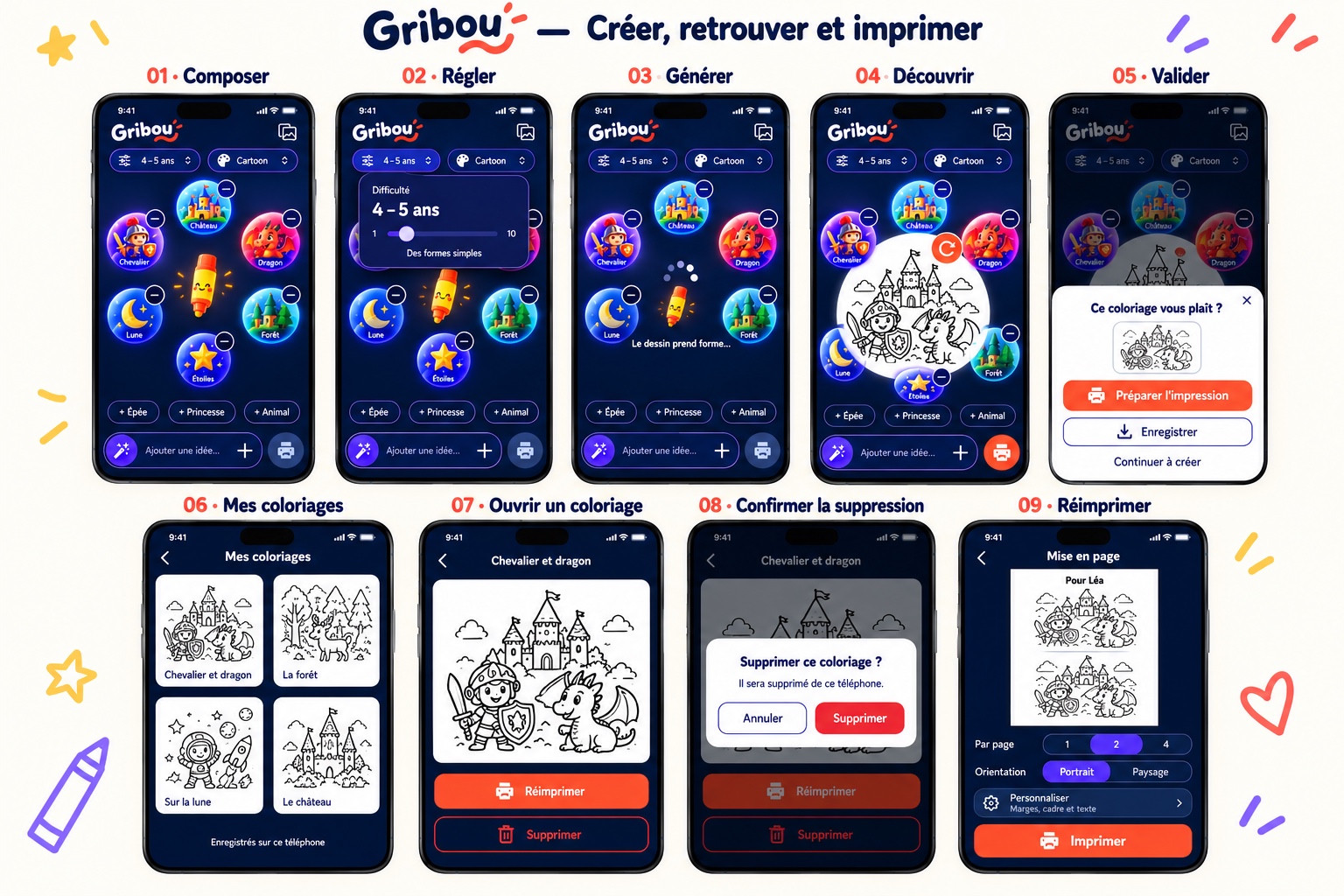 Aperçu agrandi de Gribou : création d’un coloriage personnalisé